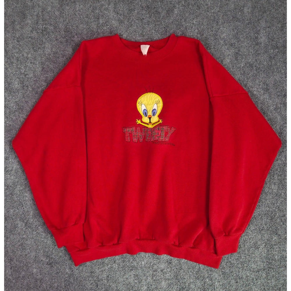 Vintage 90s Warner Bros Tweety Bird Sweatshirt Womens 3X Red Embroidered USA - Picture 1 of 12